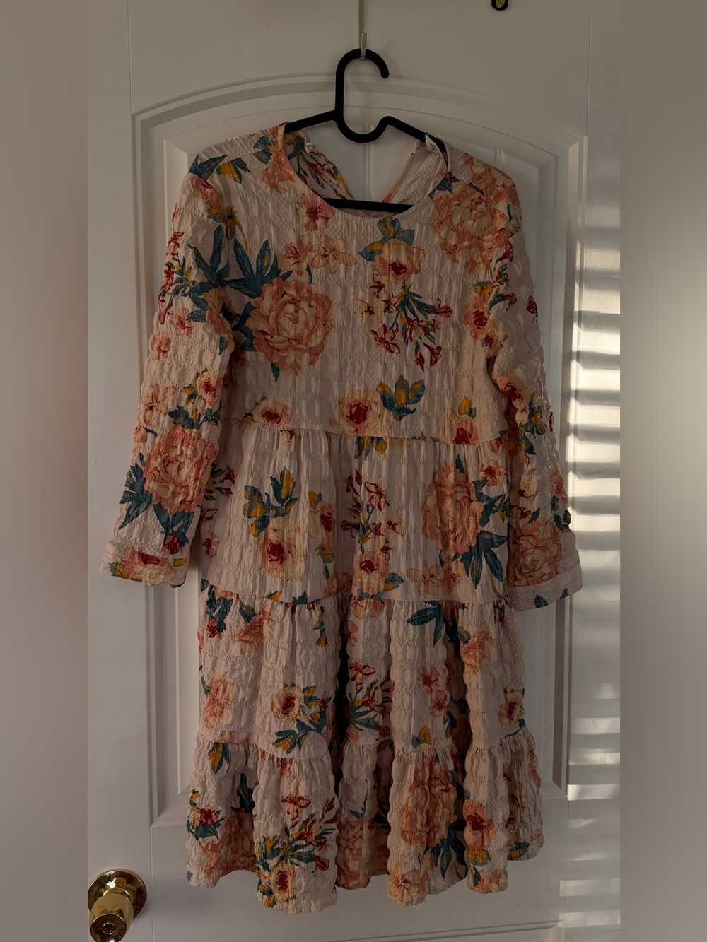 Zara Floral Long Sleeve Mini Dress - Cream with Peach & Teal Blooms - Picture 1 of 3